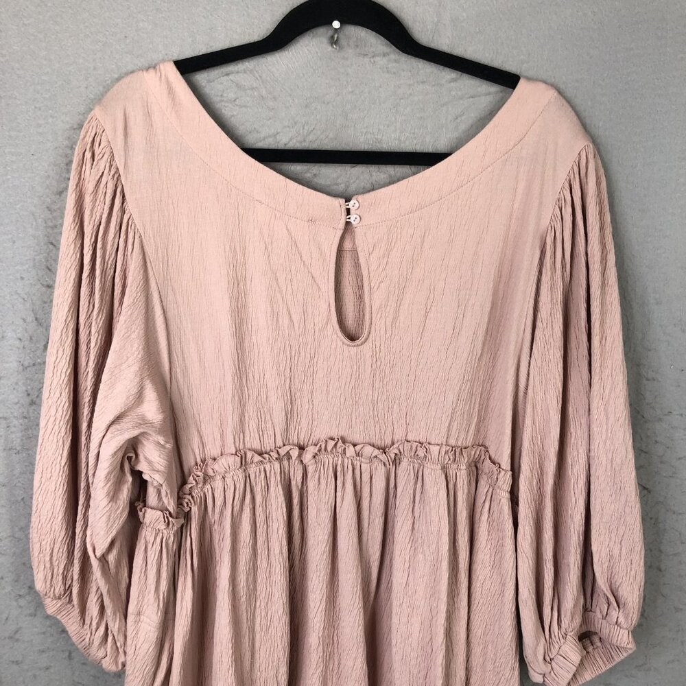 Mable Dress Women M Pink Crinkle Trapeze Boho 3/4 Balloon Sleeve Babydoll Y2K - Picture 14 of 16